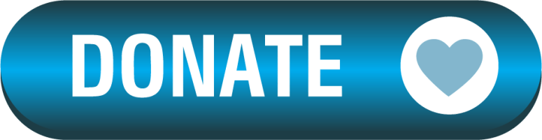 Blue metallic button with DONATE in white capital lettering aligned to the left, and a white circle with a light blue heart in the middle aligned to the right side.
